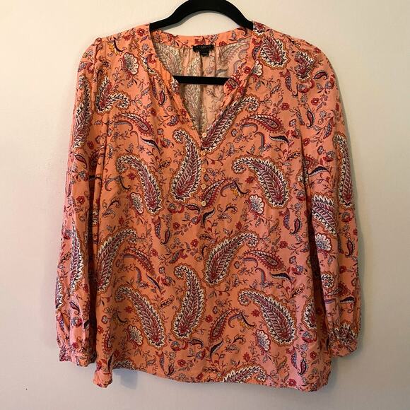 Talbots Women's size Large Petite Pink Floral Paisley Long Sleeve Blouse - Picture 1 of 10